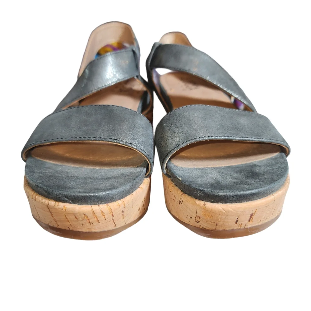 Lucca Lane Olympia Metallic‎ Gray Leather Cork Platform Sandals Size 7.5